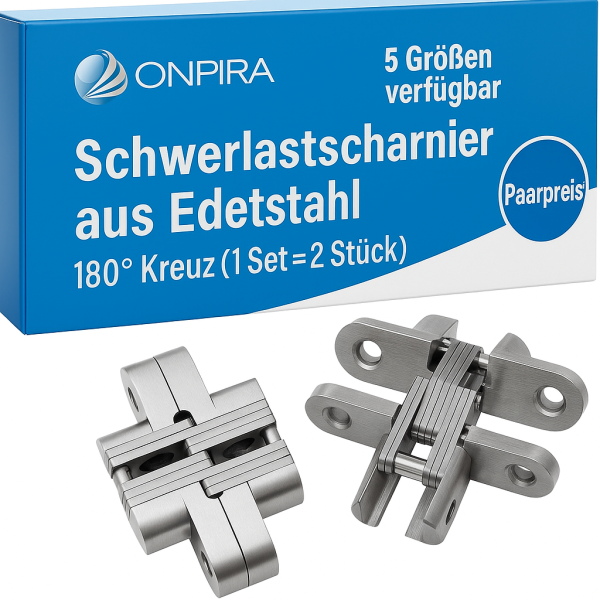 2x Edelstahl 180 Grad Kreuz Schwerlastscharnier verdeckte Montage Scharnier 85kg