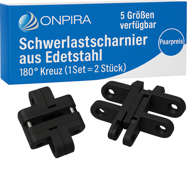 2x Edelstahl 180° Kreuz Schwerlastscharnier verdeckte Montage Scharnier Schwarz