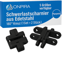2x Edelstahl 180° Kreuz Schwerlastscharnier verdeckte Montage Scharnier Schwarz 85kg