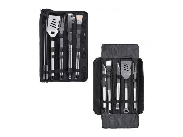BBQ Grill Werkzeug 6 / 11 teilig Set Zange, Gabel, Wender in Tragetasche NEU