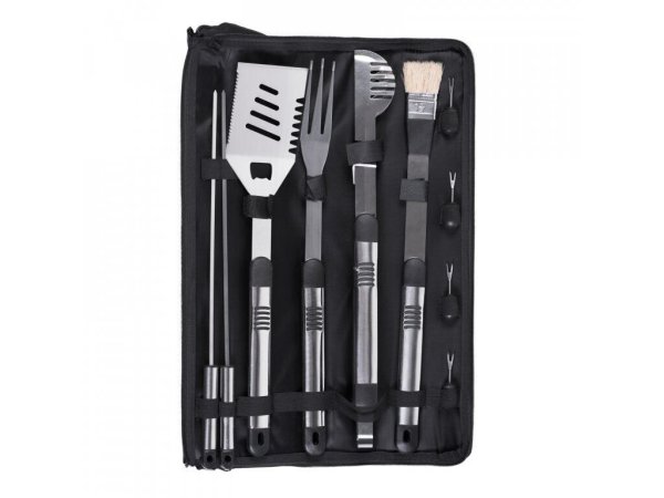 BBQ Grill Werkzeug 6 / 11 teilig Set Zange, Gabel, Wender in Tragetasche NEU 11 teiliges Set