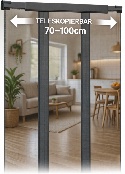 Fliegengitter teleskopierbar Türbreite von 70-100cm Insektenschutz Vorhang Magnetvorhang Moskitonetz