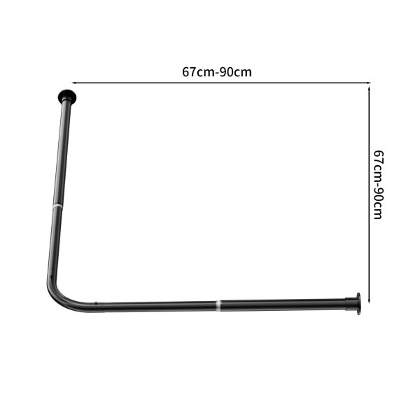 Edelstahl Eck Duschvorhang Stange Teleskopierbar Winkel L-Form selbstklebend Schraubversion Schwarz 90x90cm