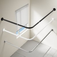 Edelstahl Eck Duschvorhang Stange Teleskopierbar Winkel L-Form selbstklebend Schraubversion Schwarz 90x90cm