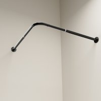 Edelstahl Eck Duschvorhang Stange Teleskopierbar Winkel L-Form selbstklebend Schraubversion Schwarz 90x180cm