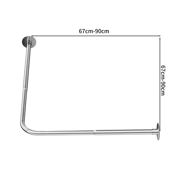 Edelstahl Eck Duschvorhang Stange Teleskopierbar Winkel L-Form selbstklebend Selbstklebend Edelstahl 90x90cm