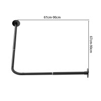 Edelstahl Eck Duschvorhang Stange Teleskopierbar Winkel L-Form selbstklebend Selbstklebend Schwarz 90x90cm