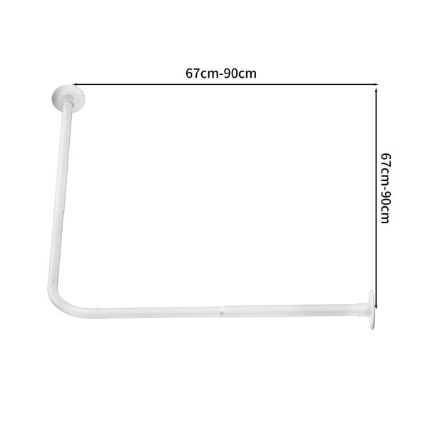 Edelstahl Eck Duschvorhang Stange Teleskopierbar Winkel L-Form selbstklebend Selbstklebend Weiß 90x90cm