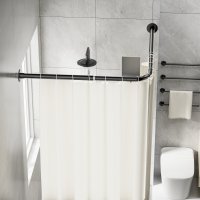 Edelstahl Eck Duschvorhang Stange Teleskopierbar Winkel L-Form selbstklebend Selbstklebend Weiß 90x90cm