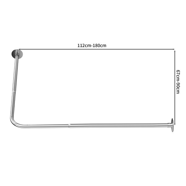 Edelstahl Eck Duschvorhang Stange Teleskopierbar Winkel L-Form selbstklebend Selbstklebend Edelstahl 90x180cm