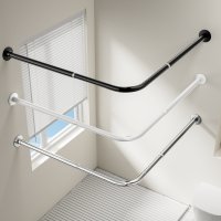 Edelstahl Eck Duschvorhang Stange Teleskopierbar Winkel L-Form selbstklebend Selbstklebend Weiß 90x180cm