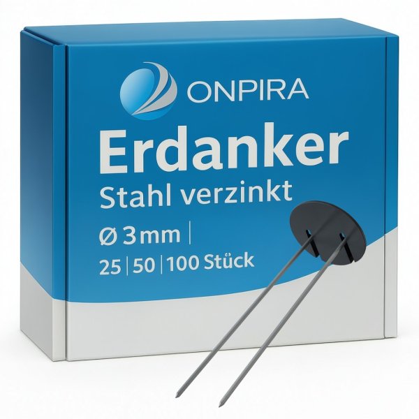 Erdanker mit Pufferscheibe Heringe 150x30mm Ø3mm Bodenanker Erdnagel Zeltnagel Anker Unkrautvlies 25 Stück