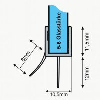 Duschdichtung Glastür 5–8mm, Dusch Tür Lippe Dichtung kürzbar 44–100cm PVC 44cm