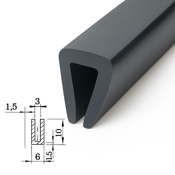 Kantenschutz U-Profil EPDM Gummi Dichtung Keder Schutzprofil Meterware Schutz 10x6mm